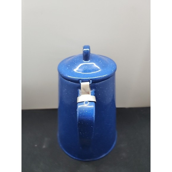 Vintage Blue/White Speckled Coffee Pot W Hinged Lid Spout Handle Camp Enamel - Picture 3 of 9